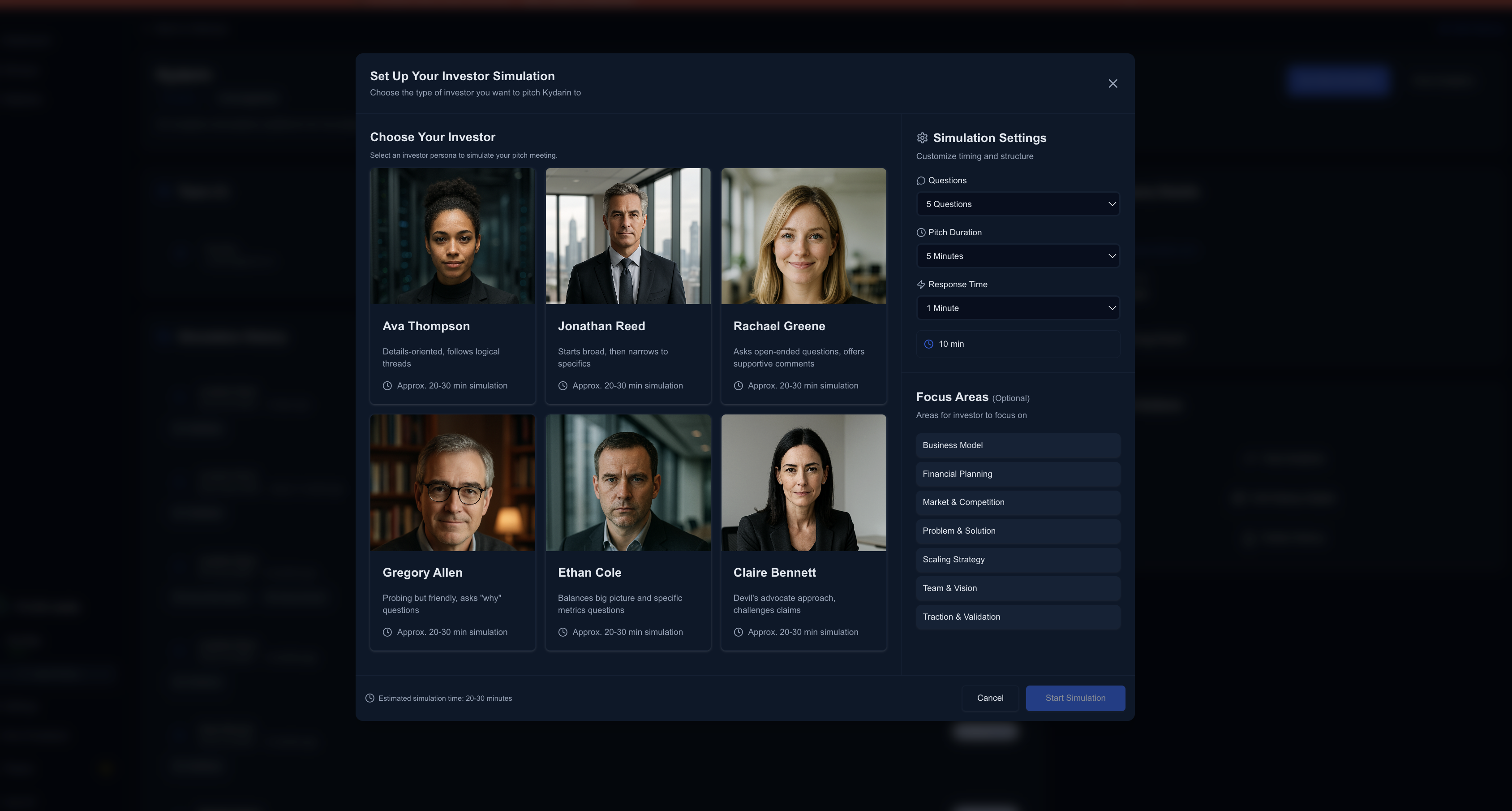 Y Combinator interview practice simulation - selecting YC partner personas